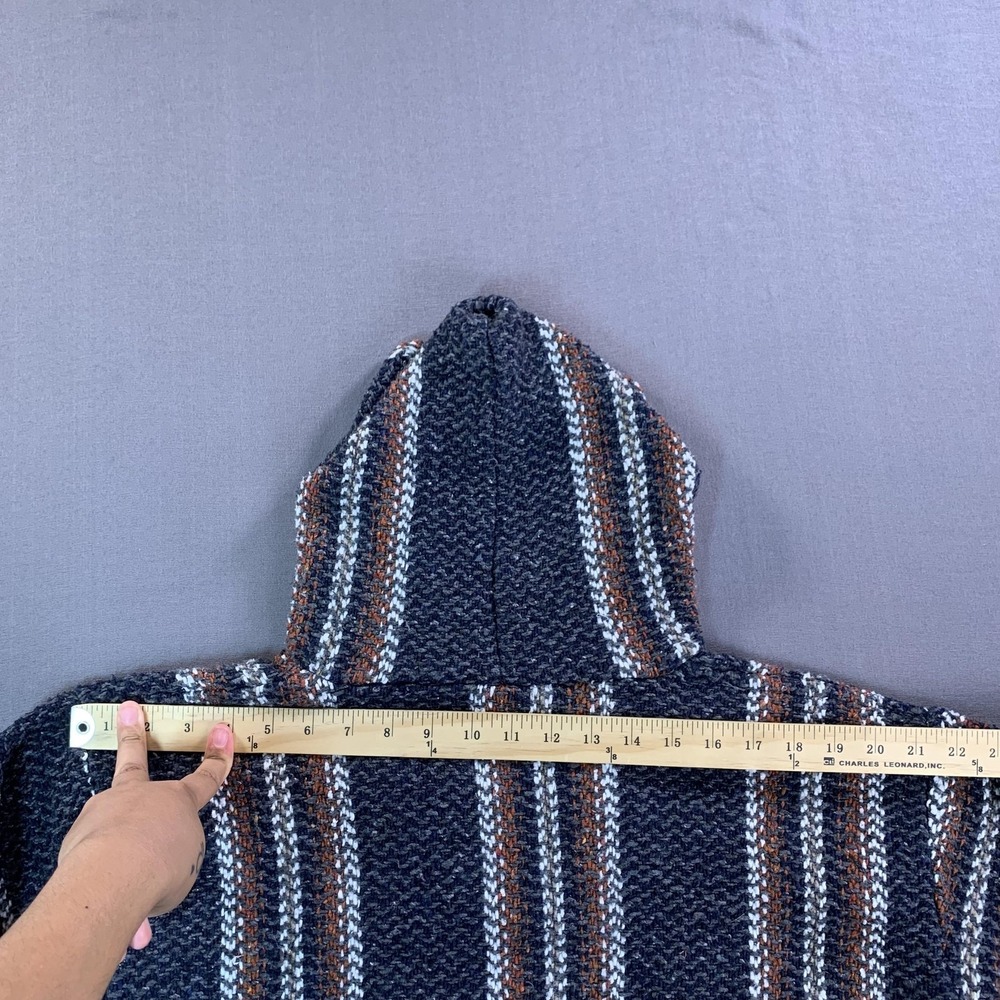 Baja Joe Hoodie Men LG Blue & Gray Striped Woven Pullover Baja Mexican Poncho - Picture 10 of 15